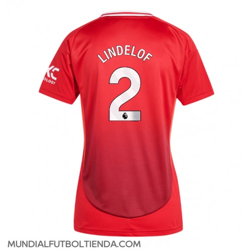 Camiseta Manchester United Victor Lindelof #2 Primera Equipación Replica 2024-25 para mujer mangas cortas